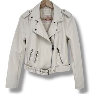 Levi's Faux Leather Belted Moto Jacket Women's Size X-Small White With Pockets